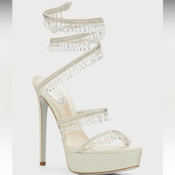 Rene Caovilla Chandelier Snake Beaded Crystal Wrap Stiletto platform heels 36.5 - Picture 7 of 7